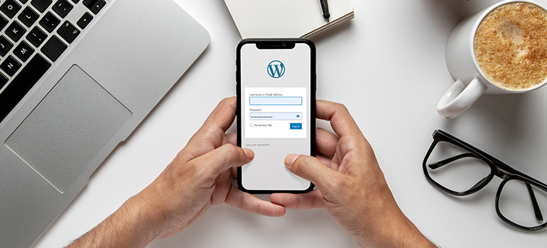 WordPress login screen on mobile phone
