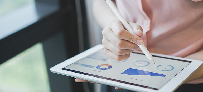 Team of people going through the performance of a website.