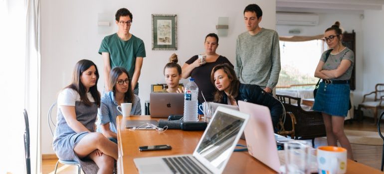 Team of web designers working on an effective logo design