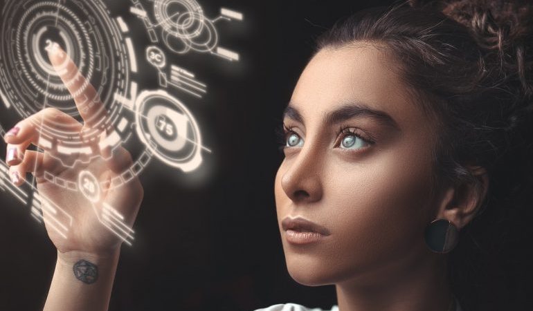 Image of a woman exploring a touchscreen menu