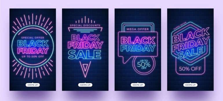 Different designs for Black Friday campaigns.