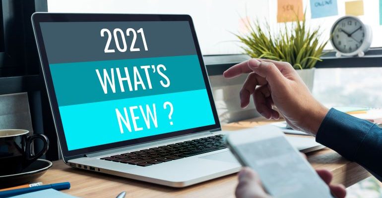 Laptop screen with '2021 - what's new' shown on it.