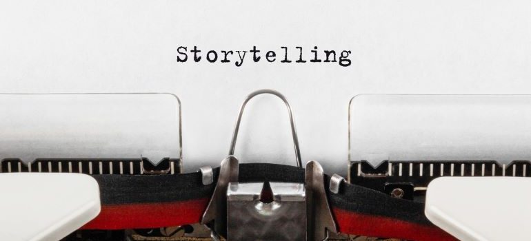 Storytelling typed out on paper.