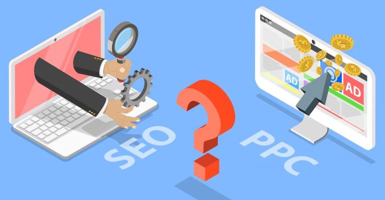 A vector image illustrating SEO vs PPC.