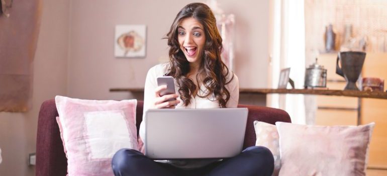 Woman searching for answers on Google.