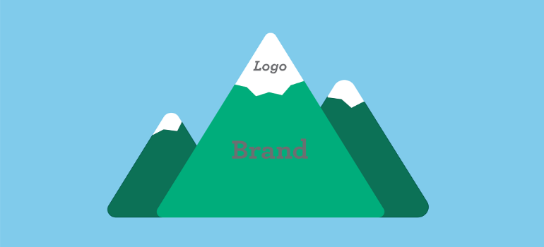 An illustration of a snowy mountain on the relation between logos and branding.