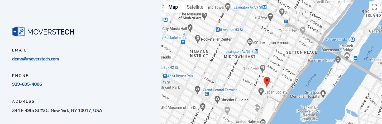 The NAP of MoversTech next to its location on a map.