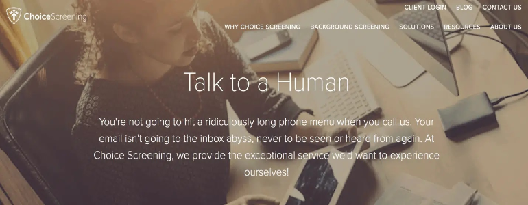 The "contact us" page of ChoiceScreening.