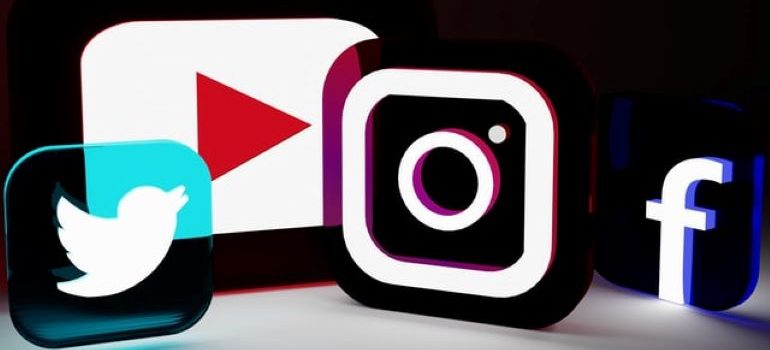 YouTube, Instagram, Facebook, and Twitter logos 