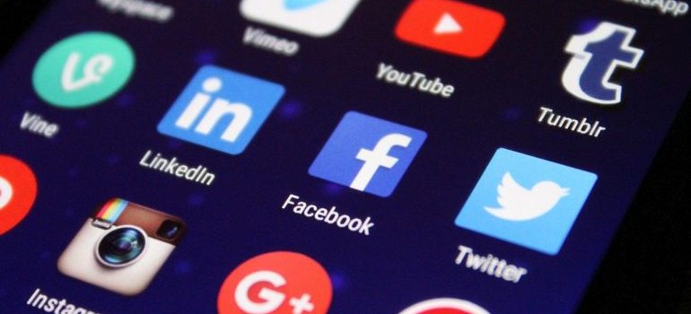 Social media icons on a mobile phone.