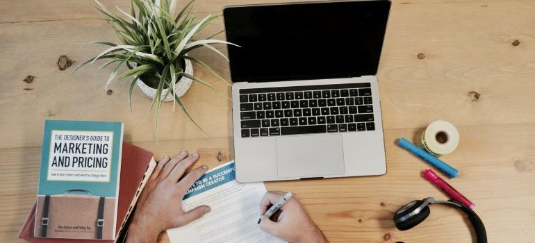 Person working on marketing ideas.