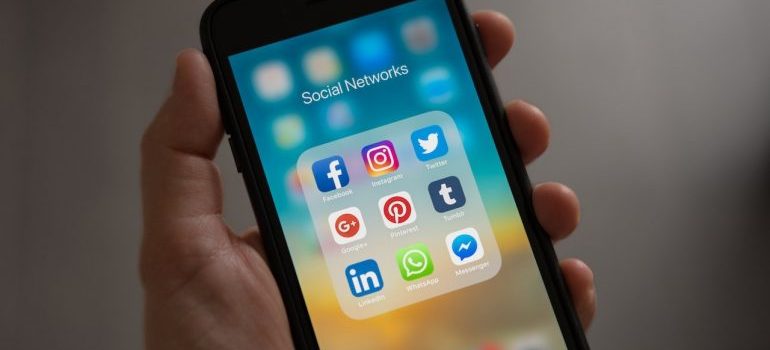 Folder with social networks opened on a phone.