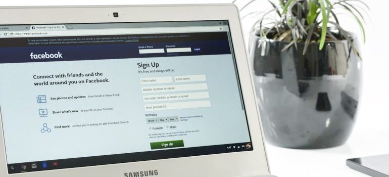 Facebook homepage opened on a laptop