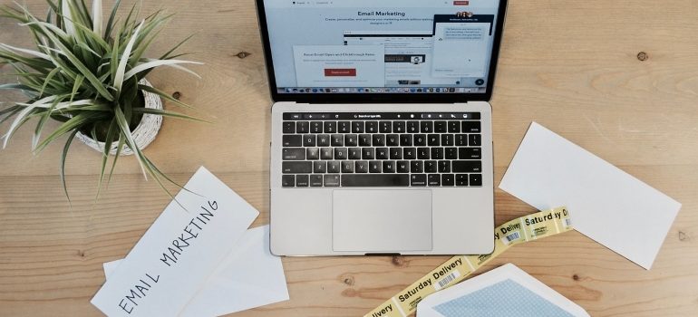 A laptop used to implement email marketing strategy