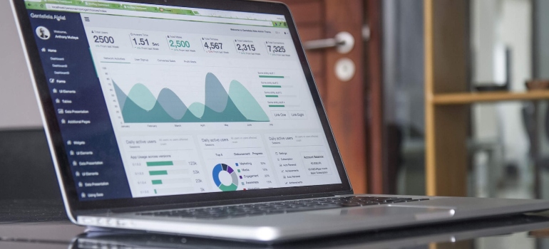 Website metrics on a laptop screen