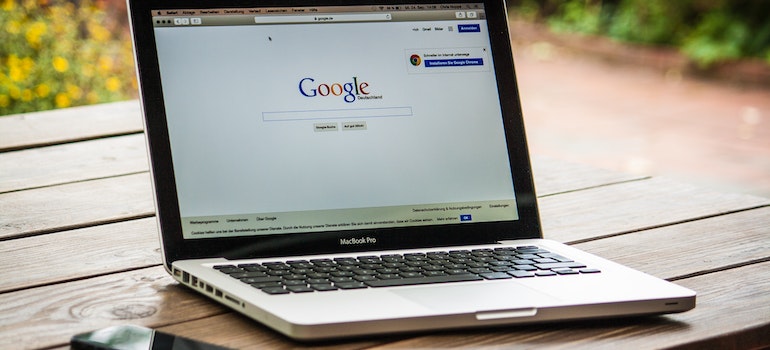 A laptop screen with an open Google search page