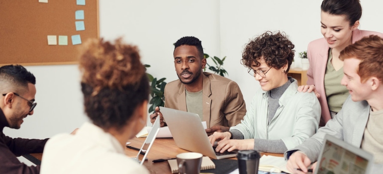Marketing team having a meeting about topical relevance in modern SEO