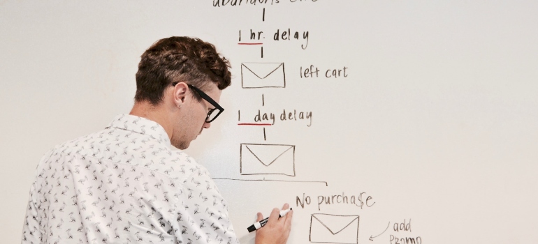 Person writing one of ecommerce marketing strategies on a white board