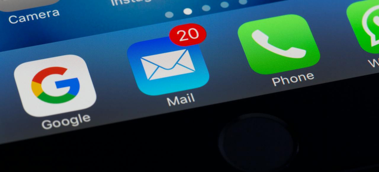 a phone screen with mail on it