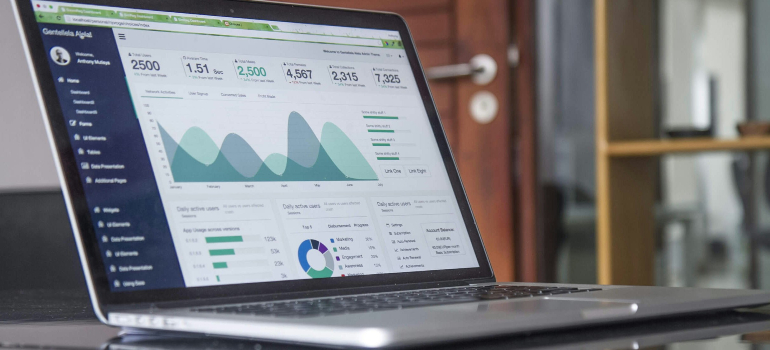 A laptop displaying analytics graphs and data, showcasing the true cost of Google Ads.