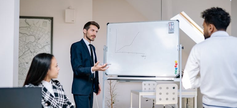 A marketing team discussing a sober living home business plan after a thorough analysis