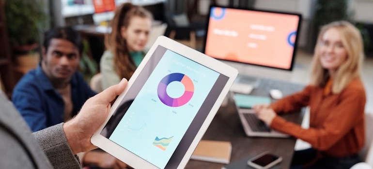 A marketing team using pie charts to measure and understand how online therapy directories help therapists grow their practice