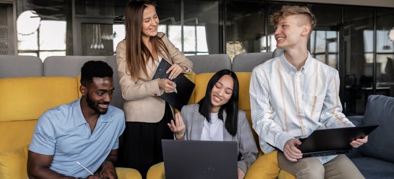 Colleagues exploring and talking about digital healthcare marketing trends