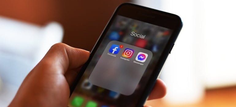 Folder with social networks opened on a phone.